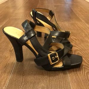 Black strappy open toe heels. 💕